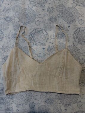 Neutral Linen Crop Bralette Top - Cream